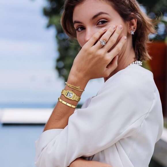 Women’s Gold Bangle Watch and Bracelet Set Elegant Timepieces Jewelry Gift - Picture 4 of 8